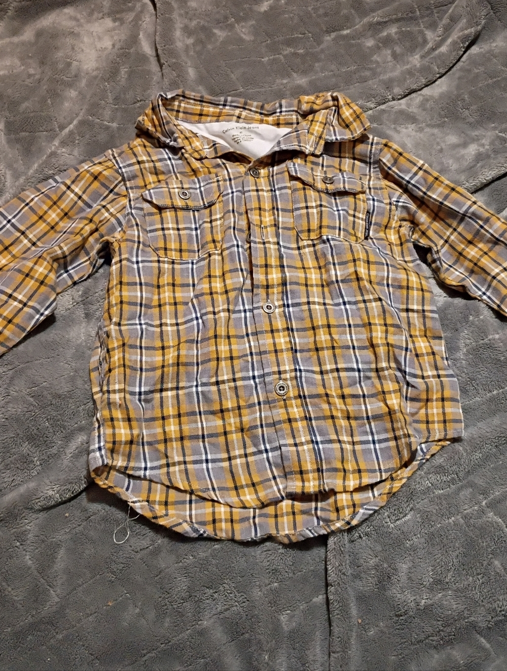 Calvin Klein Jeans Boys Yellow Plaid Button-Down Shirt